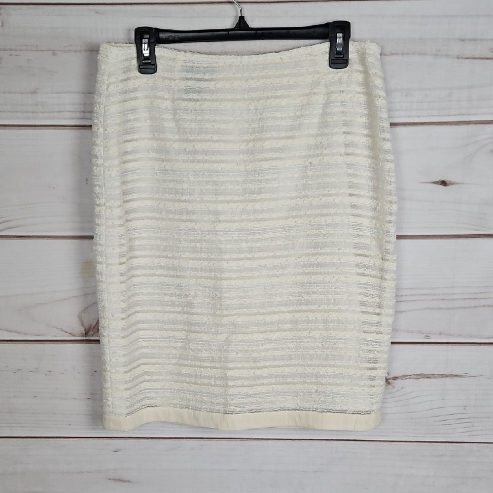 Doncaster Cream Ribbed Pencil Skirt Career Workwear Knee-Length - Size 10